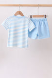 Blue Stripe Apple Book Appliqué Set Aaria Tees