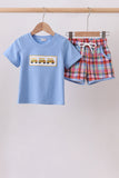 Blue Bus Embroidered Plaid Set Aaria Tees