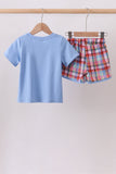 Blue Bus Embroidered Plaid Set Aaria Tees