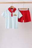 Red Bus Embroidered Set Aaria Tees