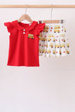 Red Bus Embroidered Skorts Set Aaria Tees