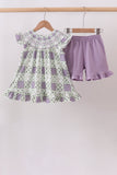 Purple Floral Smocked Bloomer Set Aaria Tees