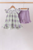 Purple Floral Smocked Bloomer Set Aaria Tees