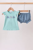 Blue Farm Tractor Embroidered Bloomer Set Aaria Tees