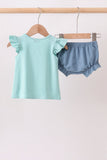 Blue Farm Tractor Embroidered Bloomer Set Aaria Tees
