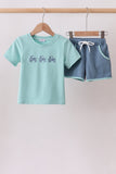 Blue Farm Tractor Embroidered Set Aaria Tees