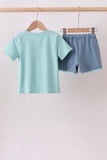 Blue Farm Tractor Embroidered Set Aaria Tees