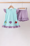 Blue under the sea Embroidered Set Aaria Tees
