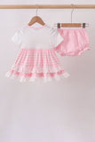 Pink Pencil ABC embroidery gingham bloomer set Aaria Tees