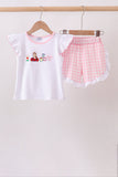 Pink Pencil ABC embroidery gingham ruffle shorts set Aaria Tees
