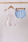 Blue Floral Print Ruffle Bloomer Set Aaria Tees