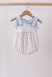 Blue Floral Print Ruffle Bubble Aaria Tees
