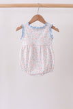 Blue Floral Print Ruffle Bubble Aaria Tees