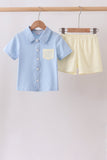 Blue Colorblock Pocket Shorts Set Aaria Tees