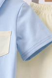 Blue Colorblock Pocket Shorts Set Aaria Tees