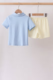 Blue Colorblock Pocket Shorts Set Aaria Tees