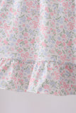 Blue Floral Print Ruffle Shorts Set Aaria Tees