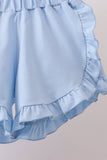Blue Floral Print Ruffle Shorts Set Aaria Tees