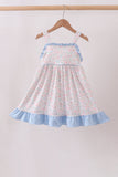Blue Floral Print Ruffle Dress Aaria Tees