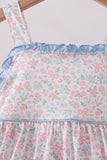 Blue Floral Print Ruffle Dress Aaria Tees