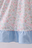 Blue Floral Print Ruffle Dress Aaria Tees
