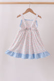 Blue Floral Print Ruffle Dress Aaria Tees