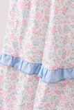Blue Floral Smocked Mom Tiered Dress Aaria Tees