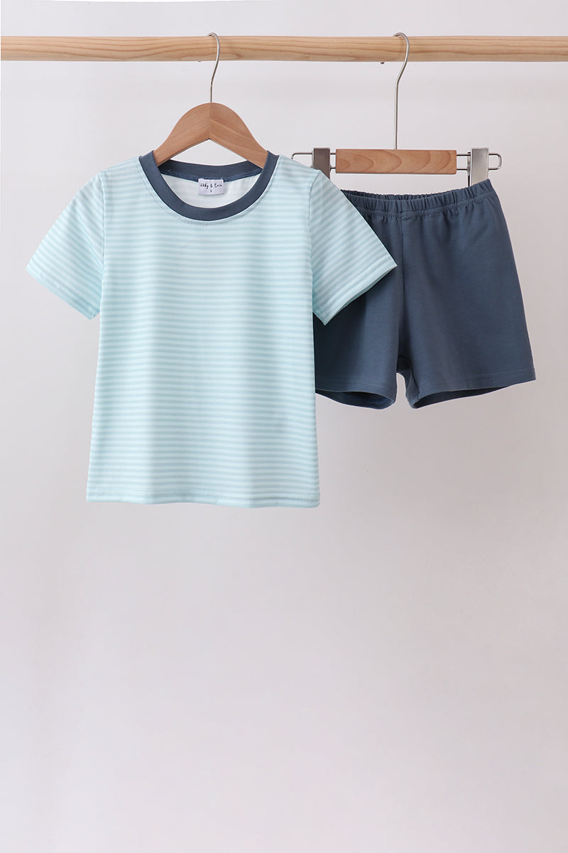 Blue Stripe Shorts Set - Aaria Tees Aaria Tees