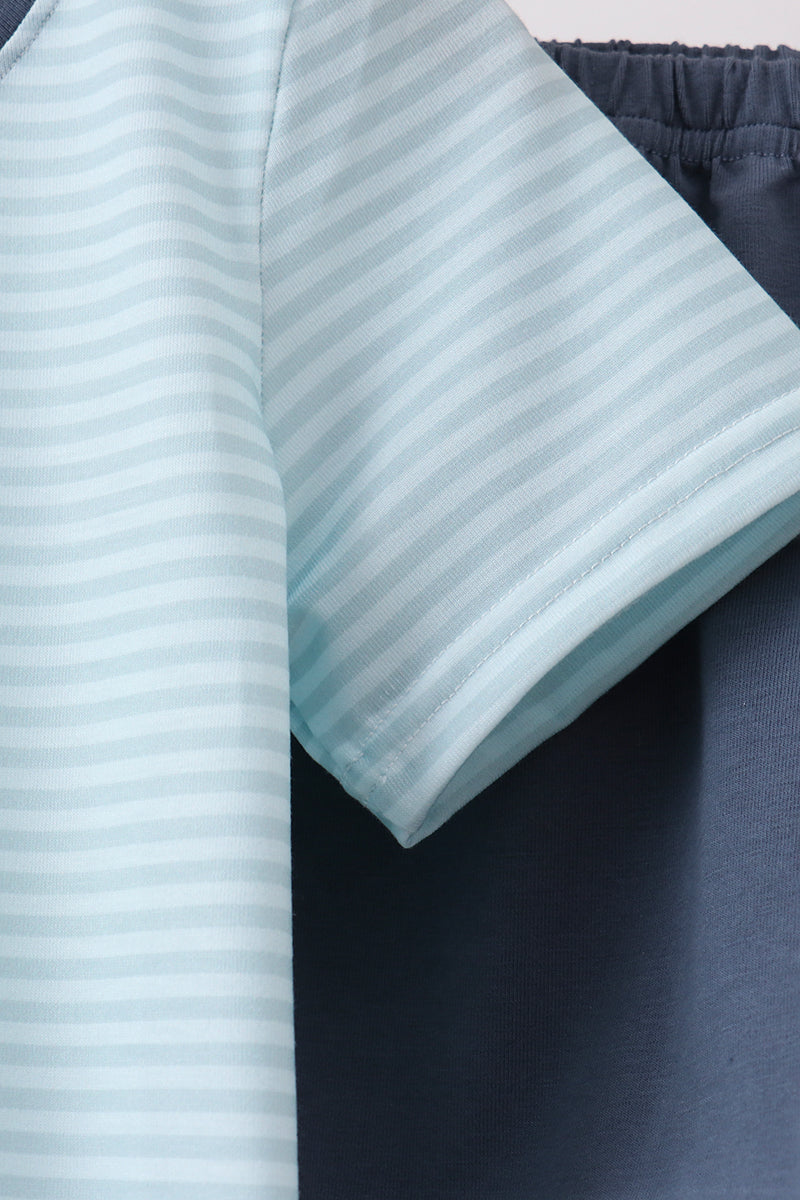 Blue Stripe Shorts Set - Aaria Tees Aaria Tees