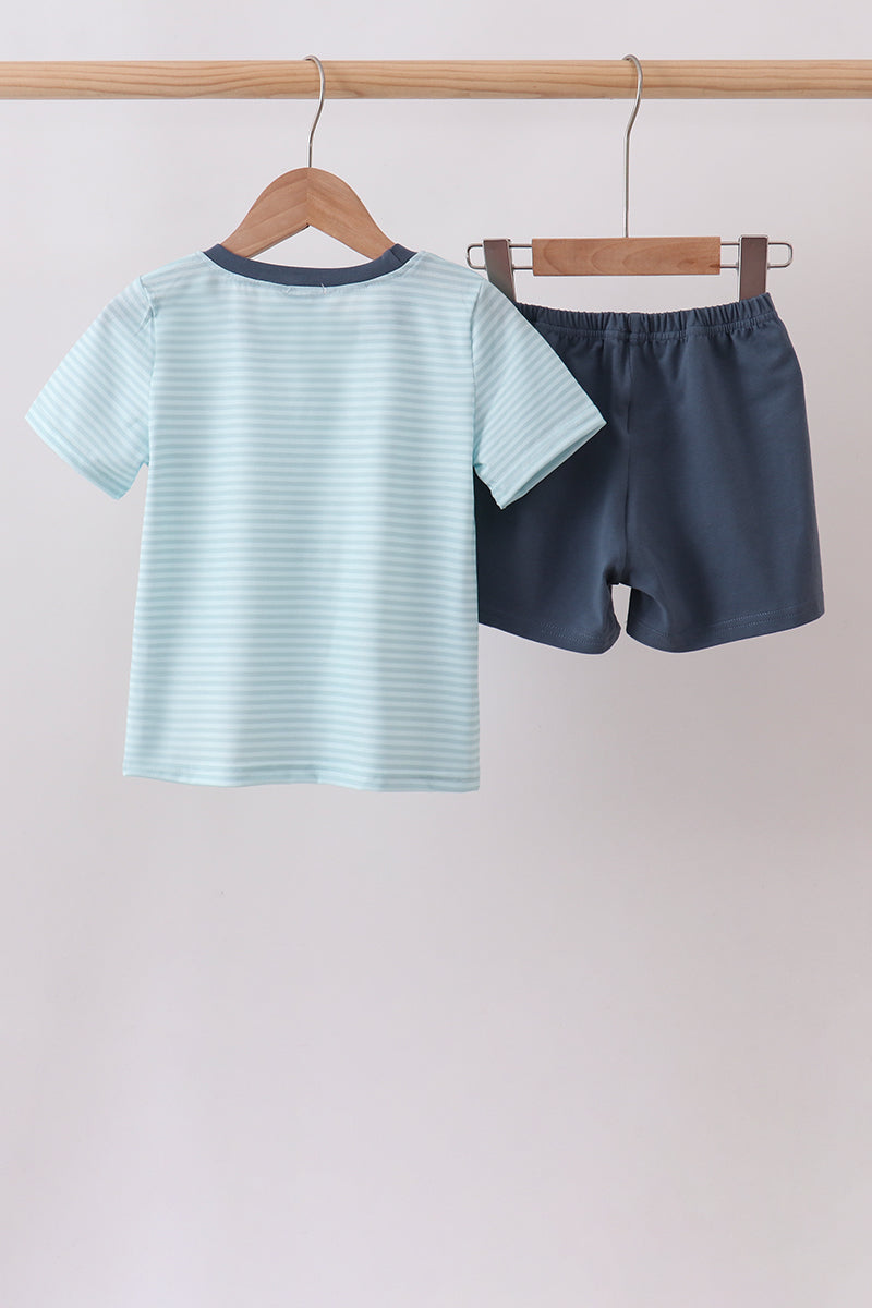 Blue Stripe Shorts Set - Aaria Tees Aaria Tees