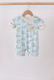 Blue Puppy Embroidered Pocket Romper Aaria Tees