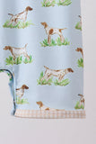Blue Puppy Embroidered Pocket Romper Aaria Tees