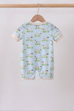 Blue Puppy Embroidered Pocket Romper Aaria Tees