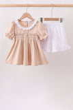 Khaki Puppy Smocked Ruffle Shorts Set Aaria Tees