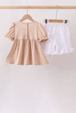 Khaki Puppy Smocked Ruffle Shorts Set Aaria Tees