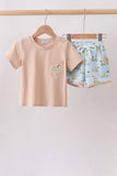 Khaki Puppy Embroidered Shorts Set Aaria Tees