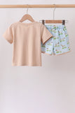 Khaki Puppy Embroidered Shorts Set Aaria Tees