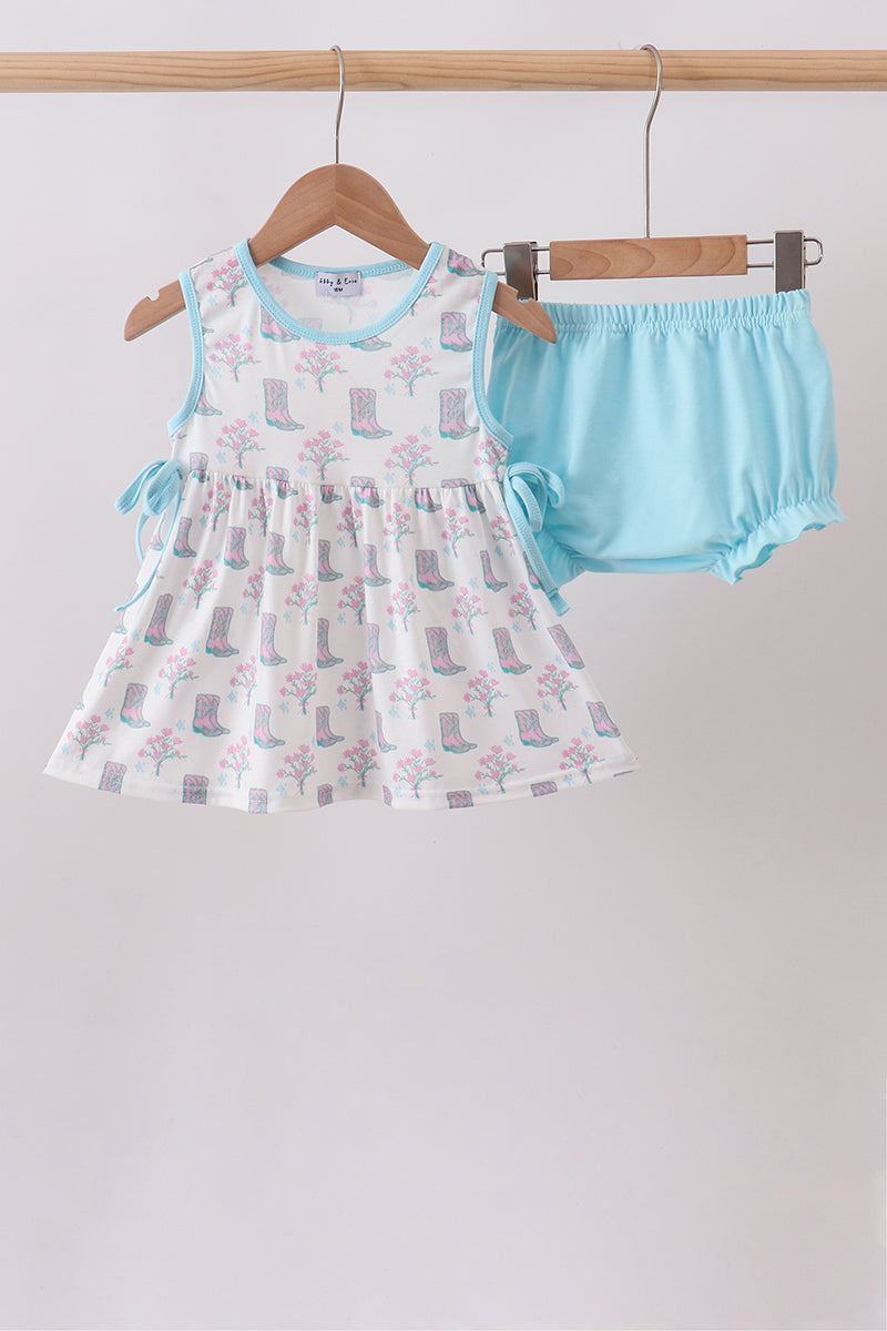 Blue Boots Print Bloomer Set - Aaria Tees