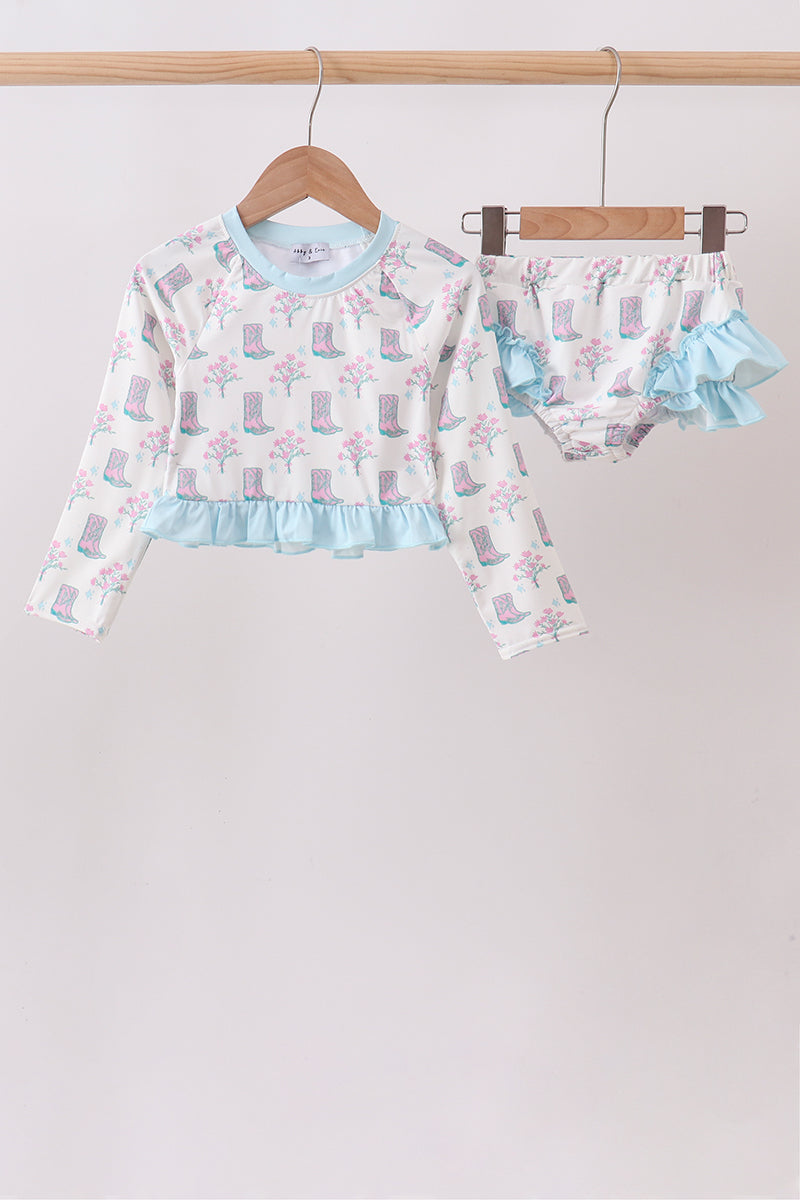 Blue Boots Ruffle Rashguard Set - Aaria Tees Aaria Tees