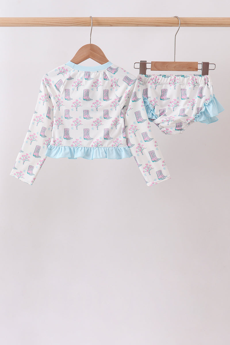 Blue Boots Ruffle Rashguard Set - Aaria Tees Aaria Tees