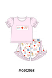 Pink Apple Embroidered Ruffle Set Aaria Tees