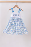 Blue Shells Embroidered Dress Aaria Tees