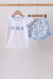 Blue Shells Embroidered Ruffle Shorts Set Aaria Tees
