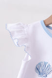 Blue Shells Embroidered Ruffle Shorts Set Aaria Tees