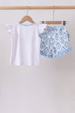 Blue Shells Embroidered Ruffle Shorts Set Aaria Tees