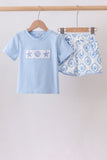 Blue Shells Embroidered Shorts Set Aaria Tees