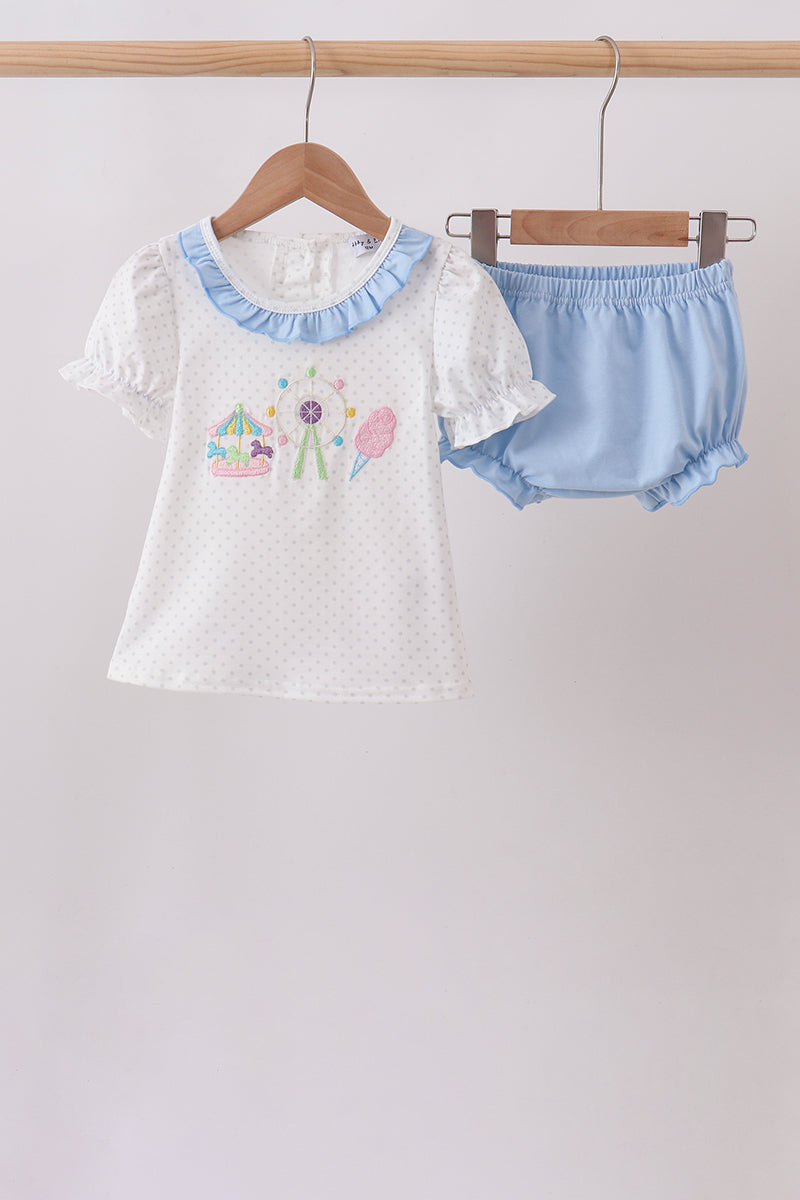Blue Carousel Embroidered Bloomer Set - Aaria Tees