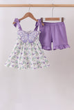 Purple Butterfly Applique Shorts Set - Aaria Tees Aaria Tees