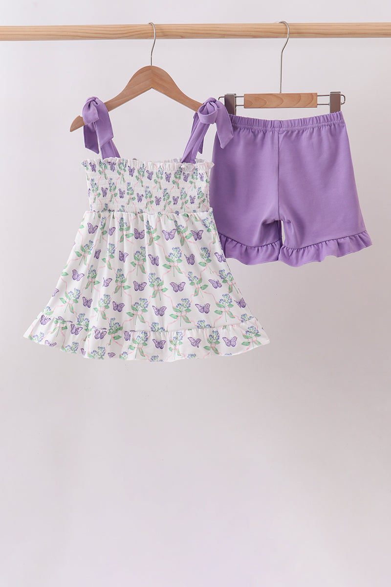 Purple Butterfly Applique Shorts Set - Aaria Tees Aaria Tees