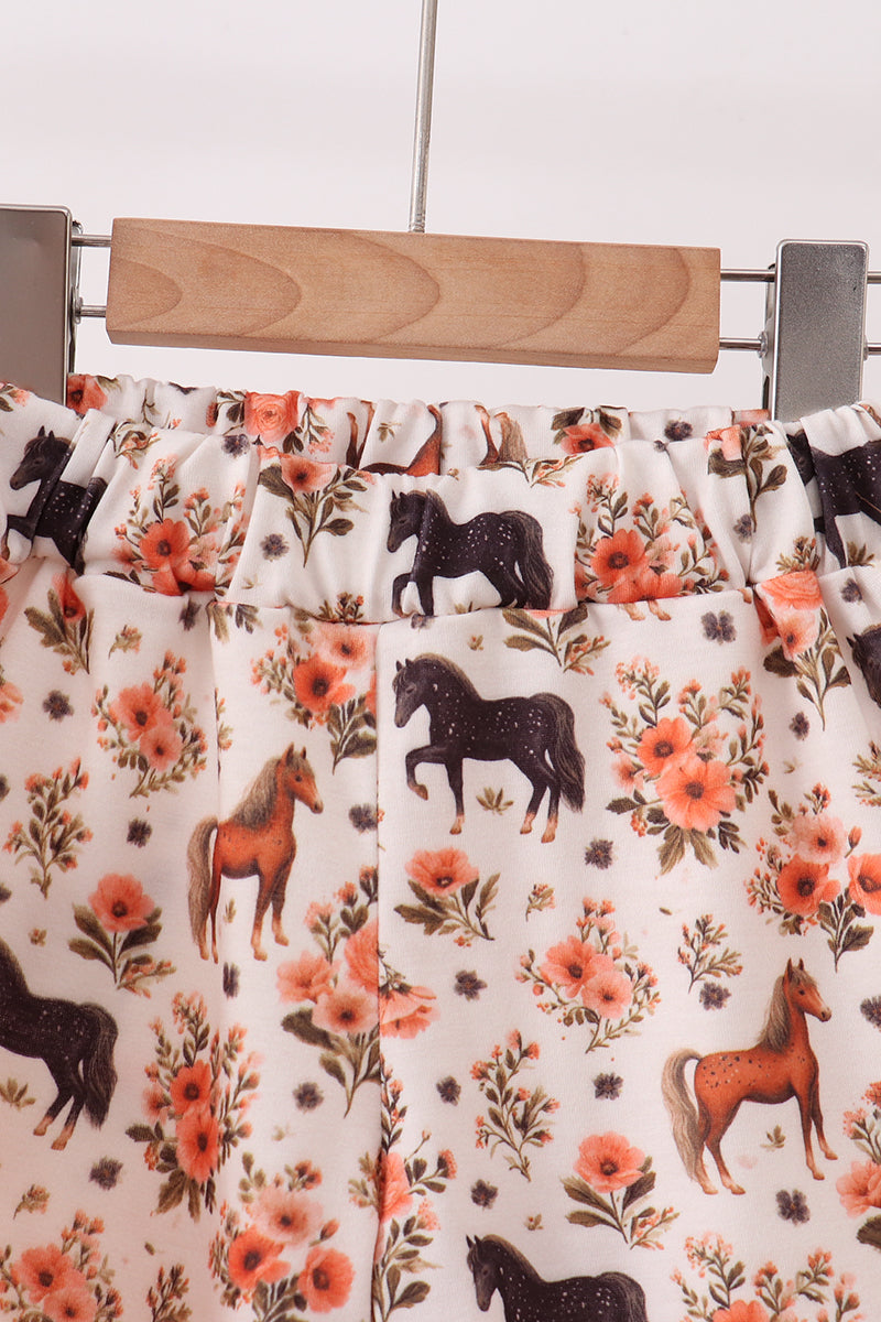 Khaki horse embroidery ruffle shorts set - Aaria Tees Aaria Tees